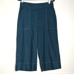 Azul Limão Linen Viscose Cropped Wide Leg Pants Lagenlook Size 40